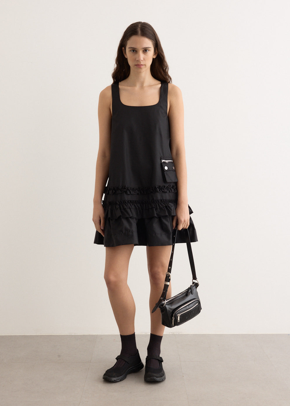 ワンピース Ganni FW25 DUCHESSE NYLON MINI DRESS (W04506883 099) Black Black Duchesse Nylon Mini Dress | GANNI US