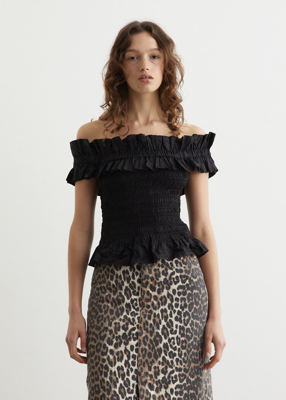 black off the shoulder smocked top