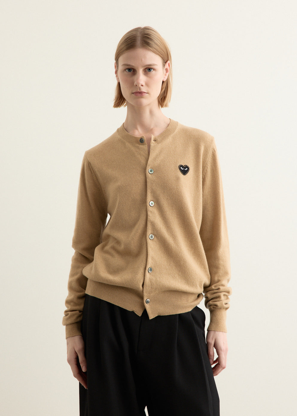 Rhinestone Heart Round Neck Cardigan
