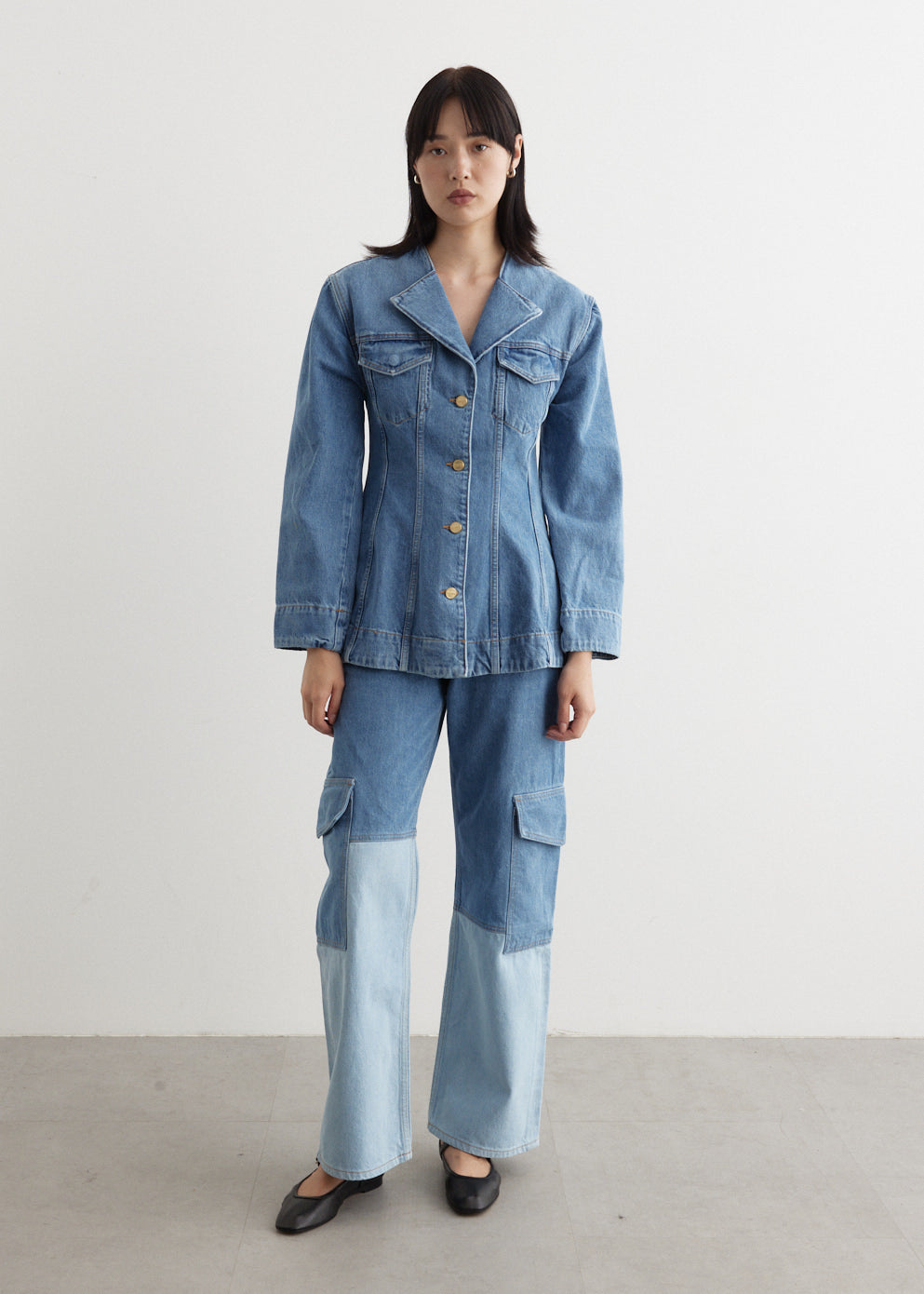 fitted denim blazer