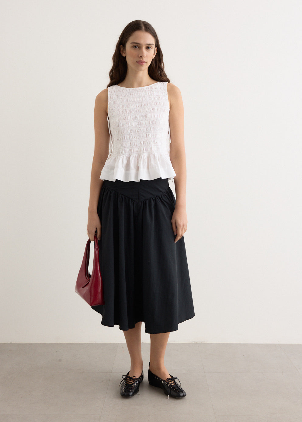 Cotton Poplin Smock Tie String Top