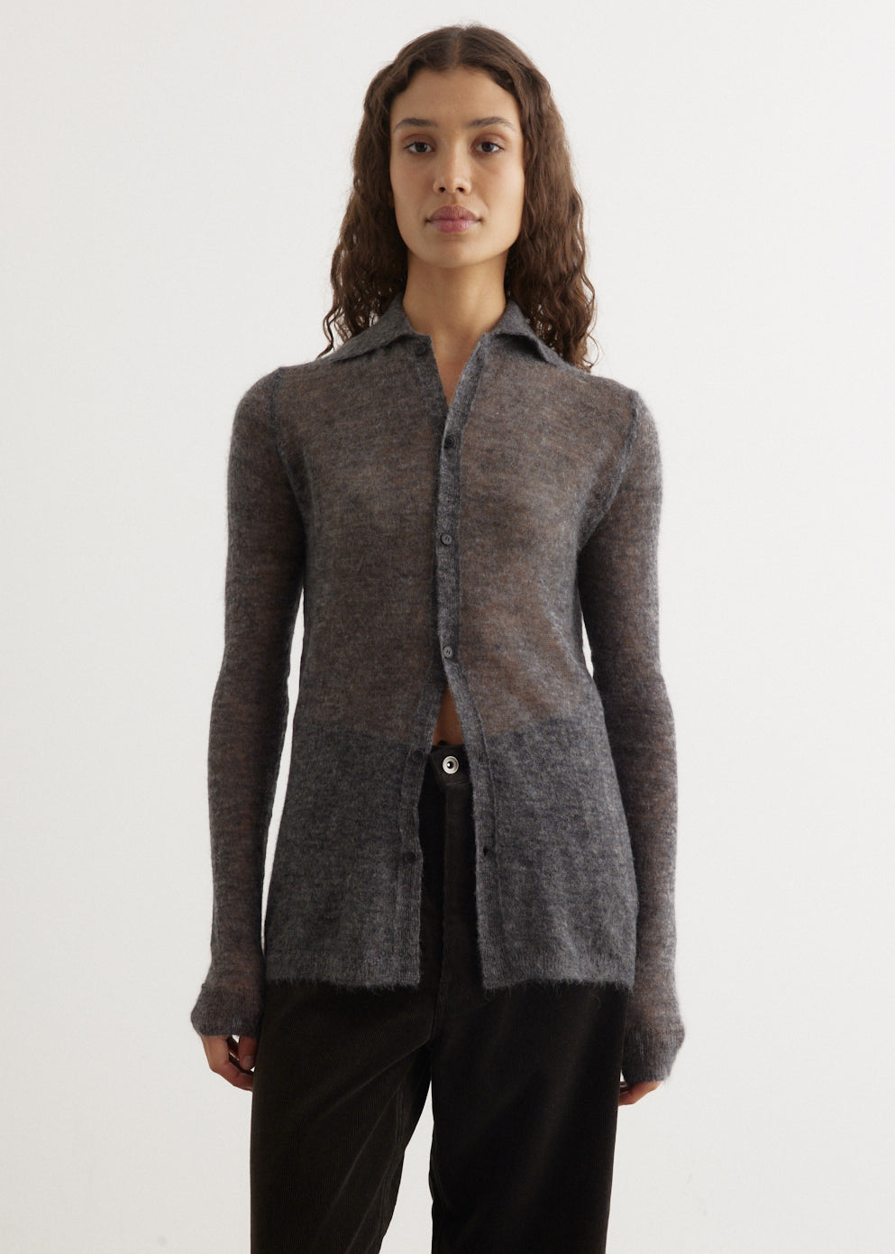 Kid Mohair Sheer Knit Shirt Cardigan - Main Image