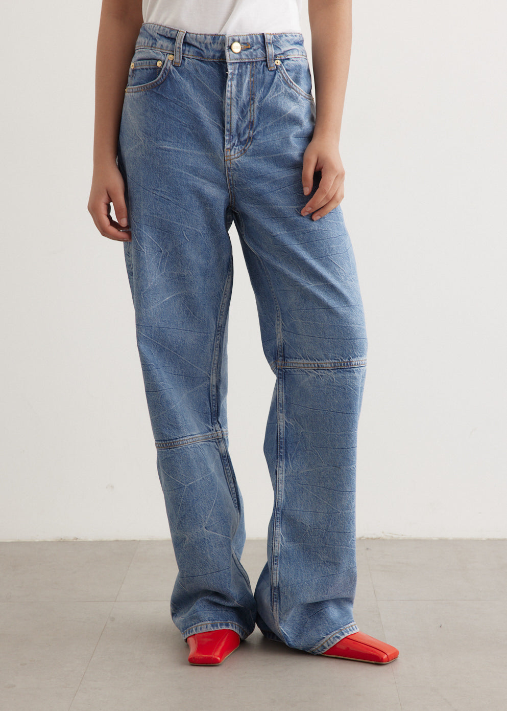 GANNI 国内発送 Foil Overdyed ジーンズ Golden Cypress Green Foil Jeans | GANNI US