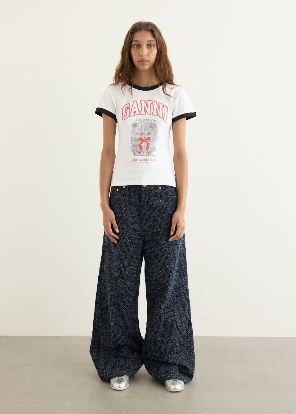 Tweed Denim Baggy Jeans