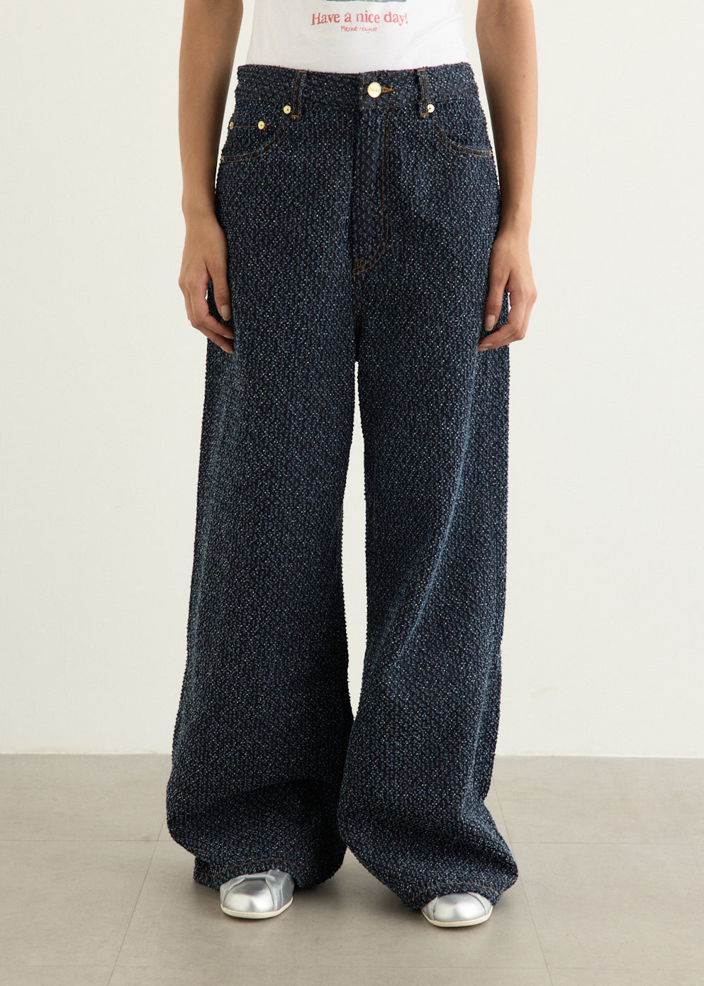 Tweed Denim Baggy Jeans