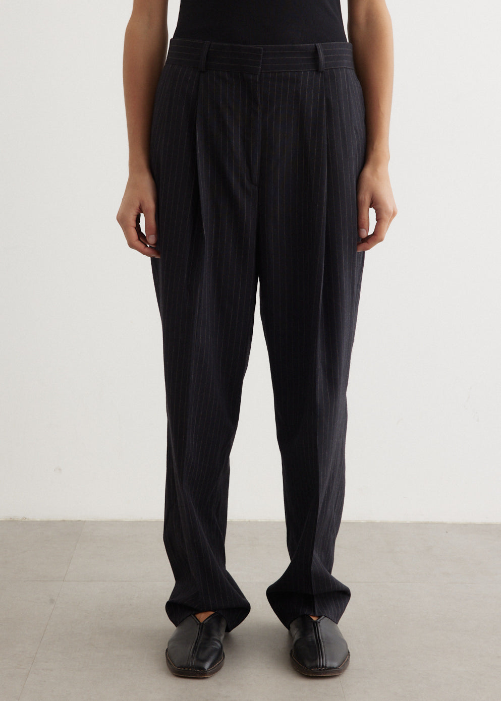 DOUBLE CUFF PINSTRIPE TROUSERS (24AMSPA05) Shinzone(シンゾーン) Joseph - Regular Fit Pinstripe Tailored Trousers - Grey