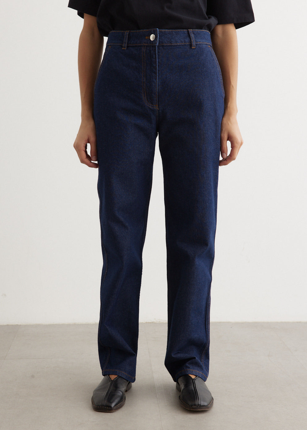 ■SATUR■ W Lane mid-rise straight denim pants indigo blue S Straight Denim Jeans