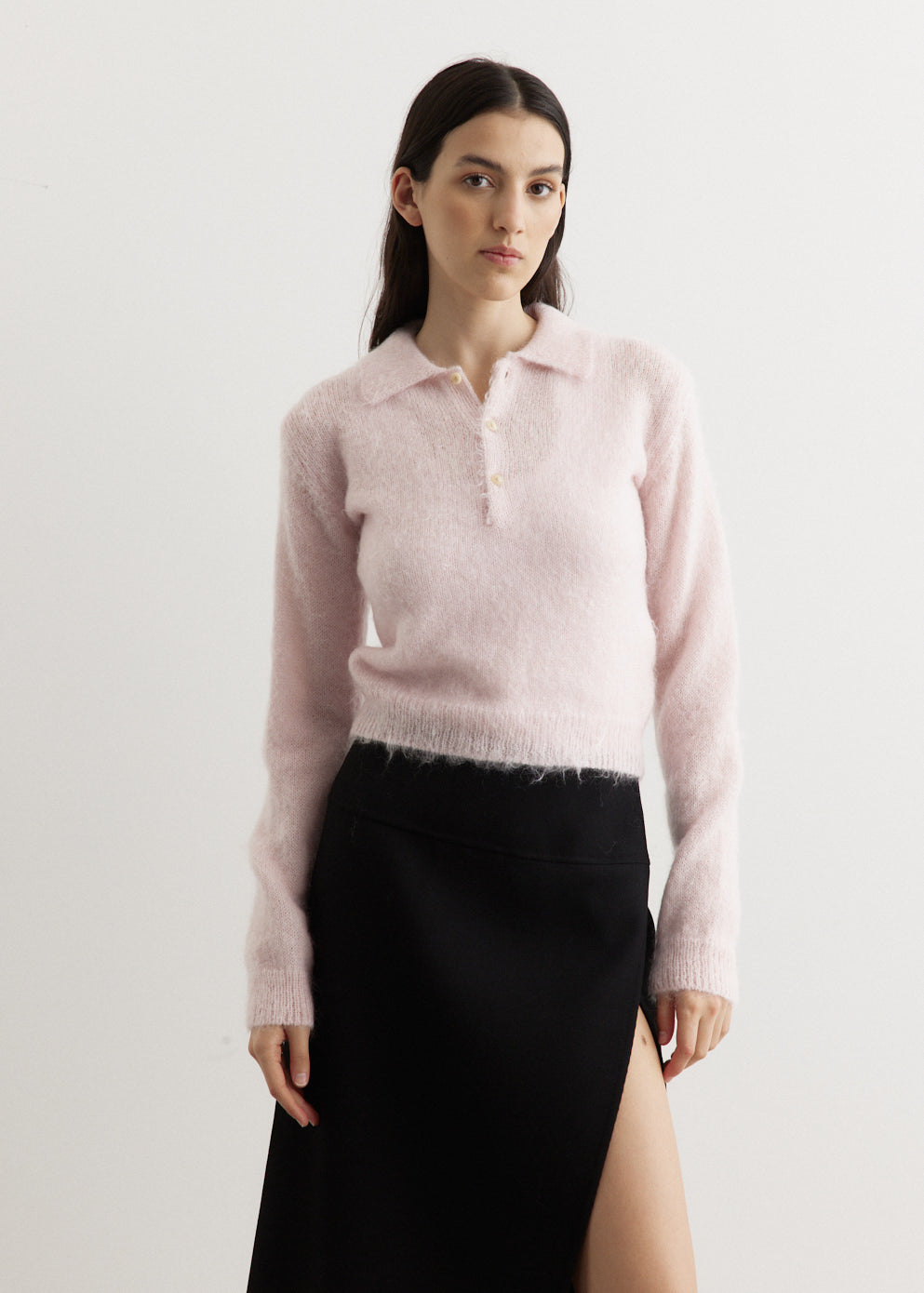 トップス BRUSHED SUPER KID MOHAIR KNIT SHORT POLO Auralee Brushed Super Kid Mohair Knit Short Polo Ink Black – Neighbour