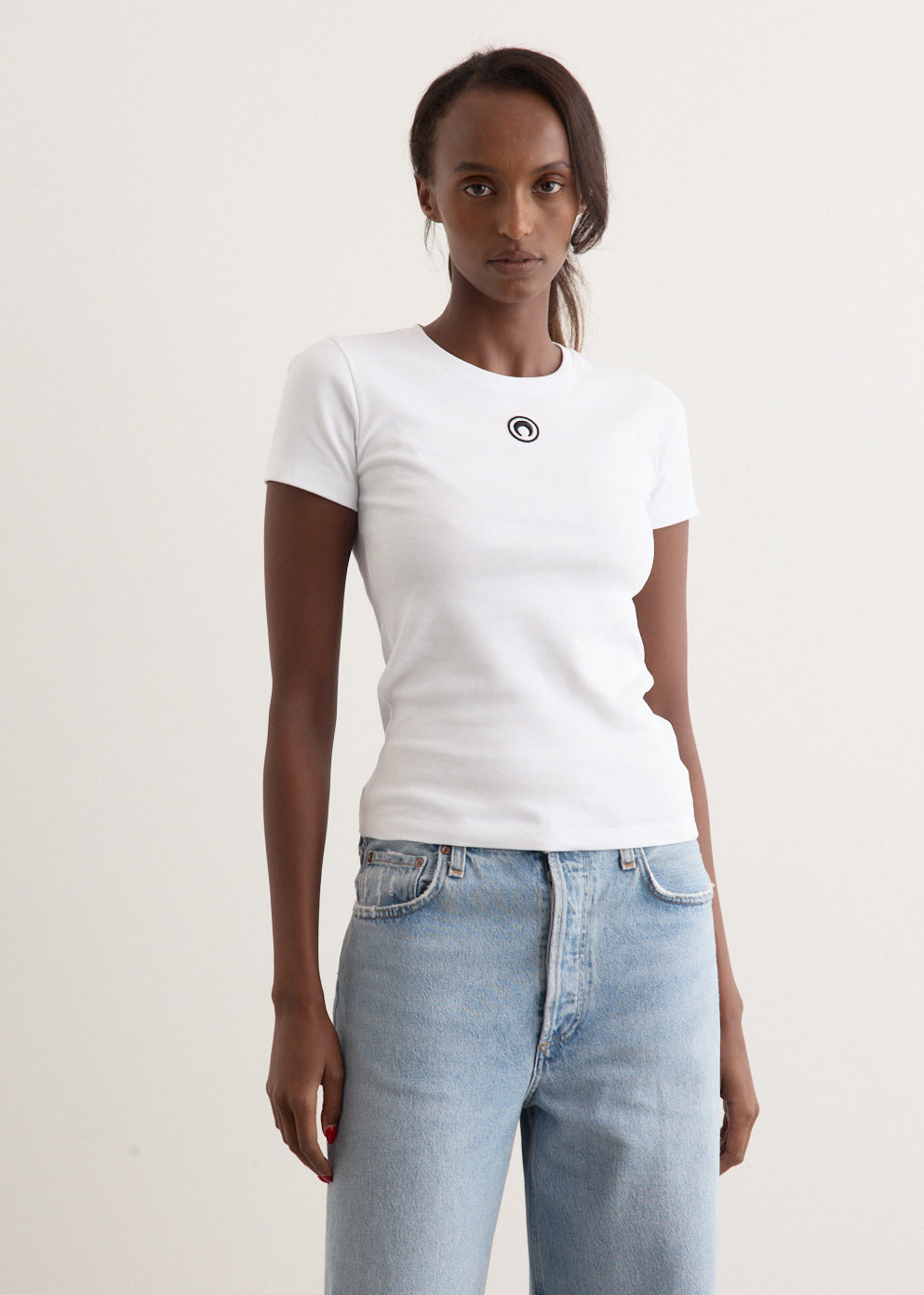 トップス MARINE SERRE MOON LOGO BABY FIT T-SHIRT Moon Logo Jersey Baby Fit T-Shirt