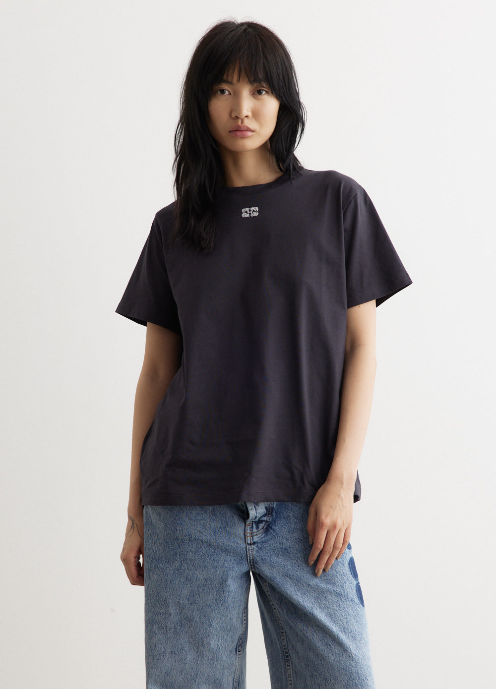 Ganni -  Basic Jersey Rhinestone Relaxed T-Shirt - Tshirt