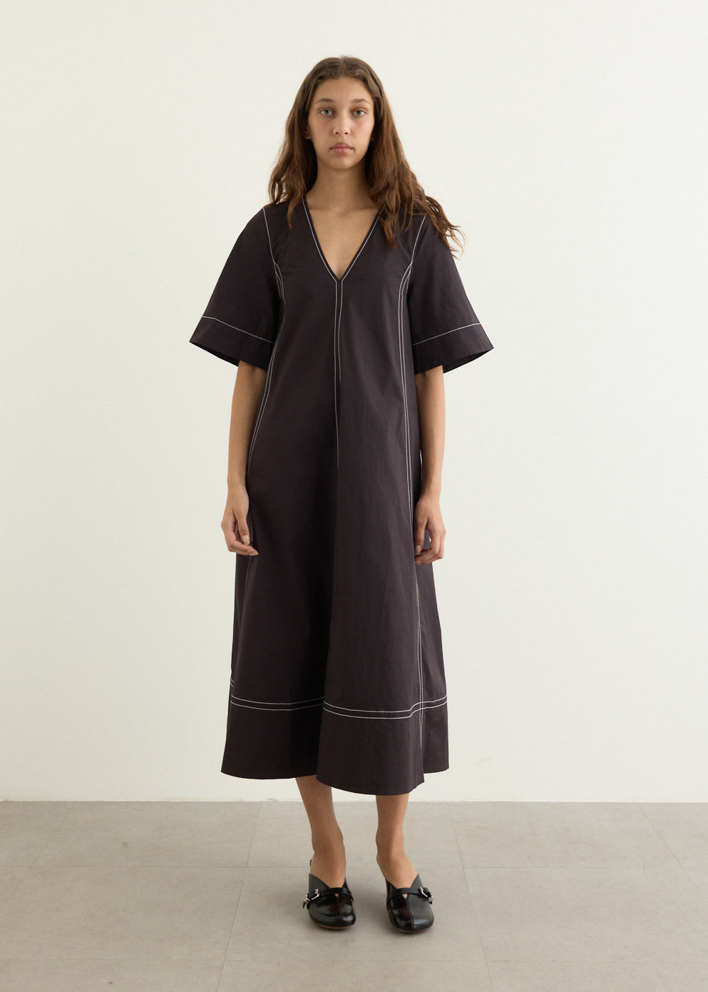 Stretch Cotton A-line Long Dress