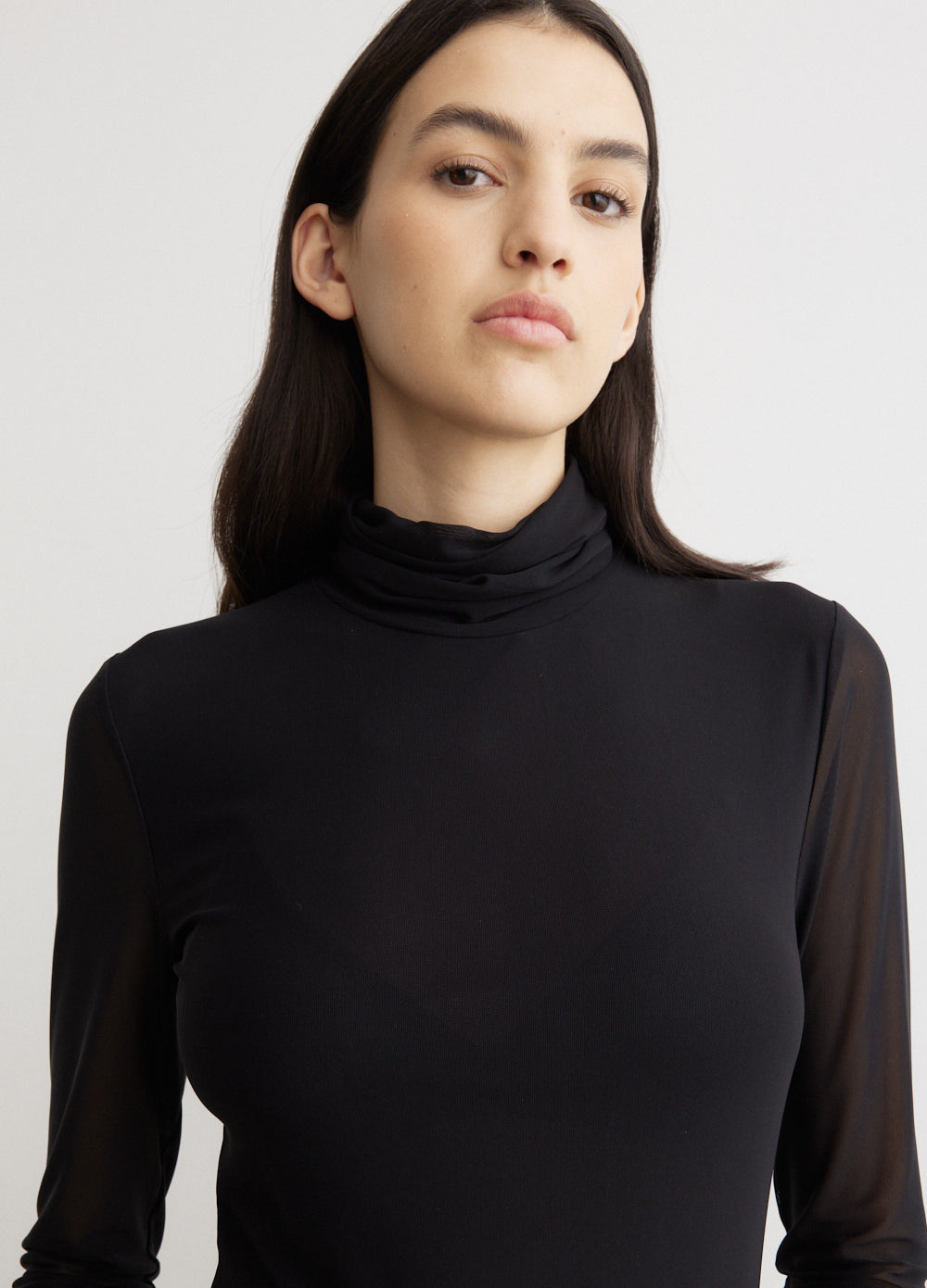 Solid Mesh Long Sleeve Rollneck