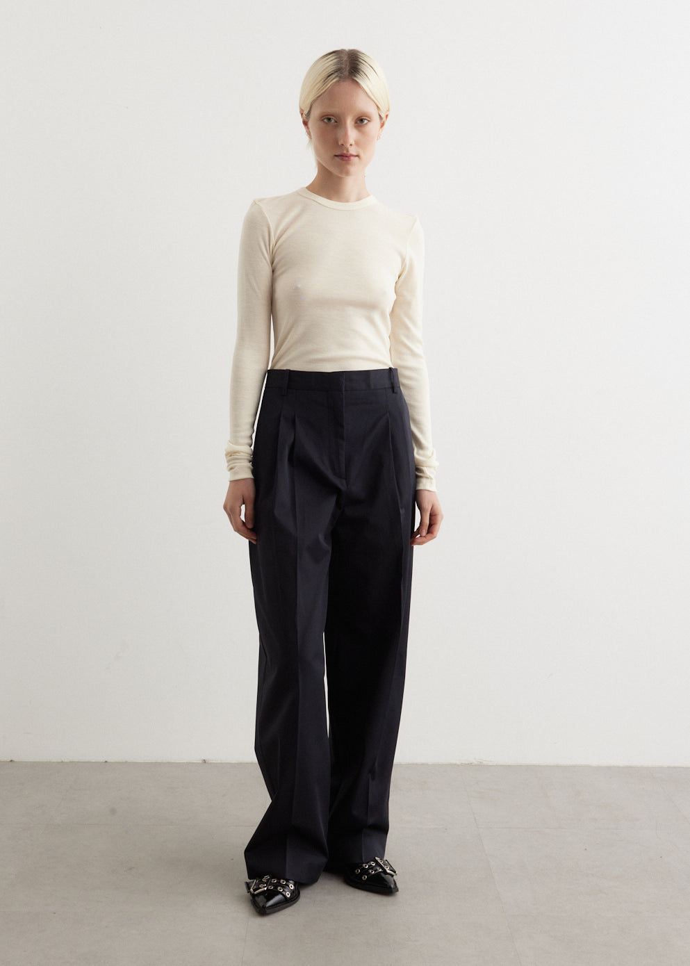 Wide Leg Pleated Chino Trousers - Main Image