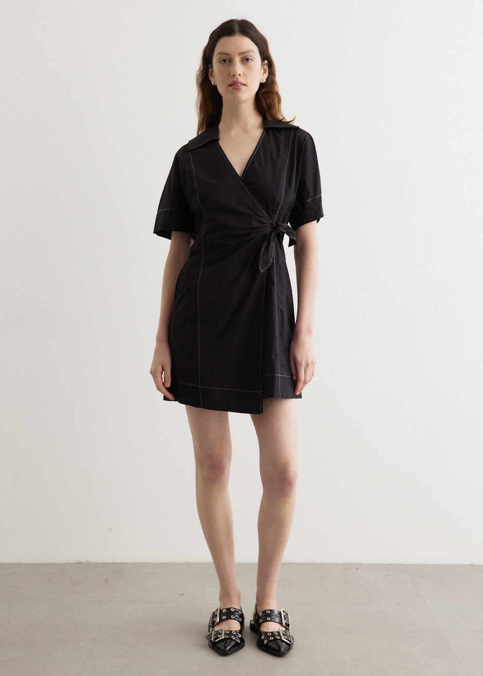 Cotton Poplin Wrap Mini Dress1