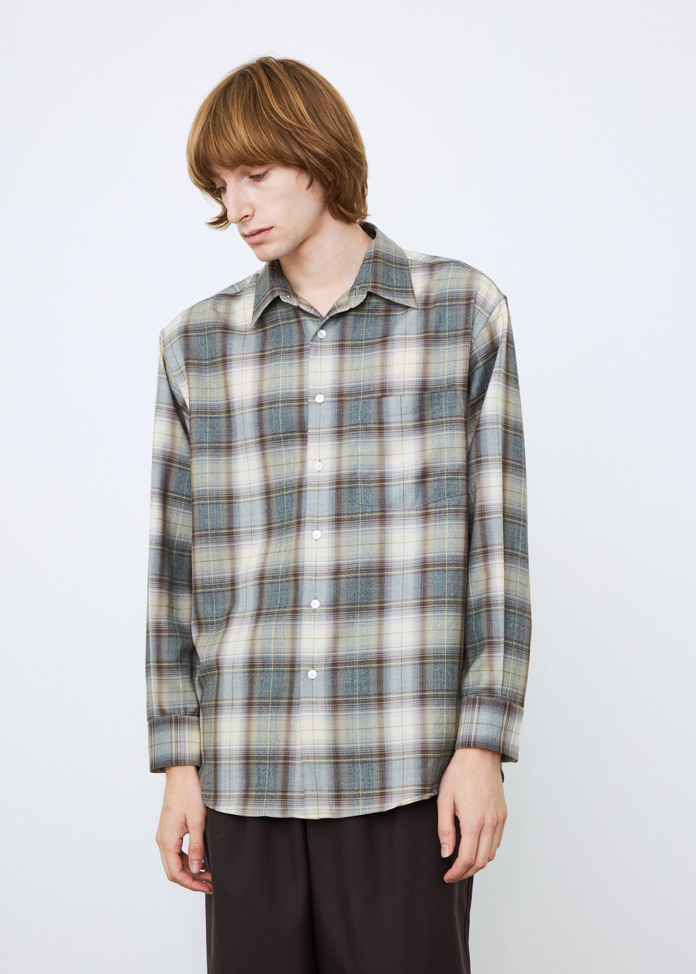 AURALEE SUPER LIGHT WOOL CHECK SHIRTS