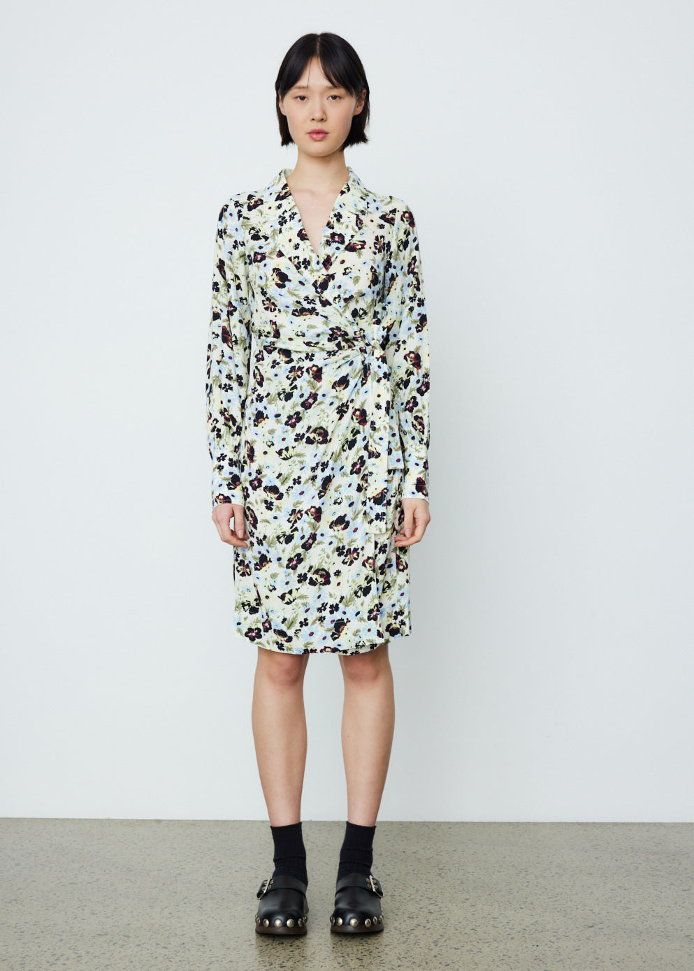 Printed Crepe Wrap Dress