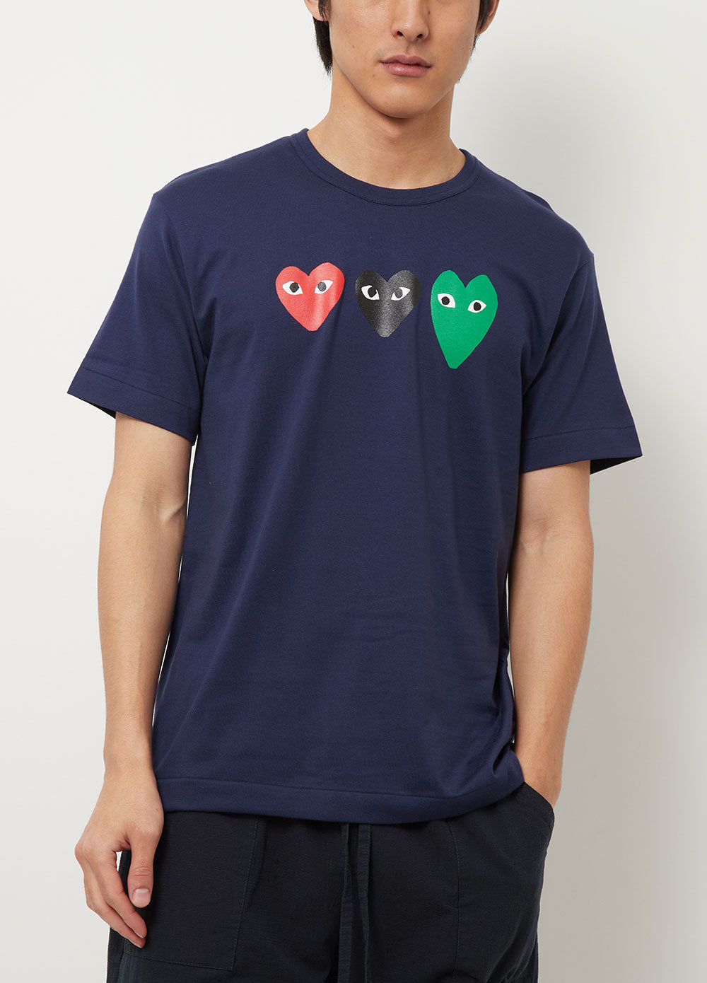 Comme Des Garçons Shirt Blue Logo Jersey T Shirt T186 Three Hearts