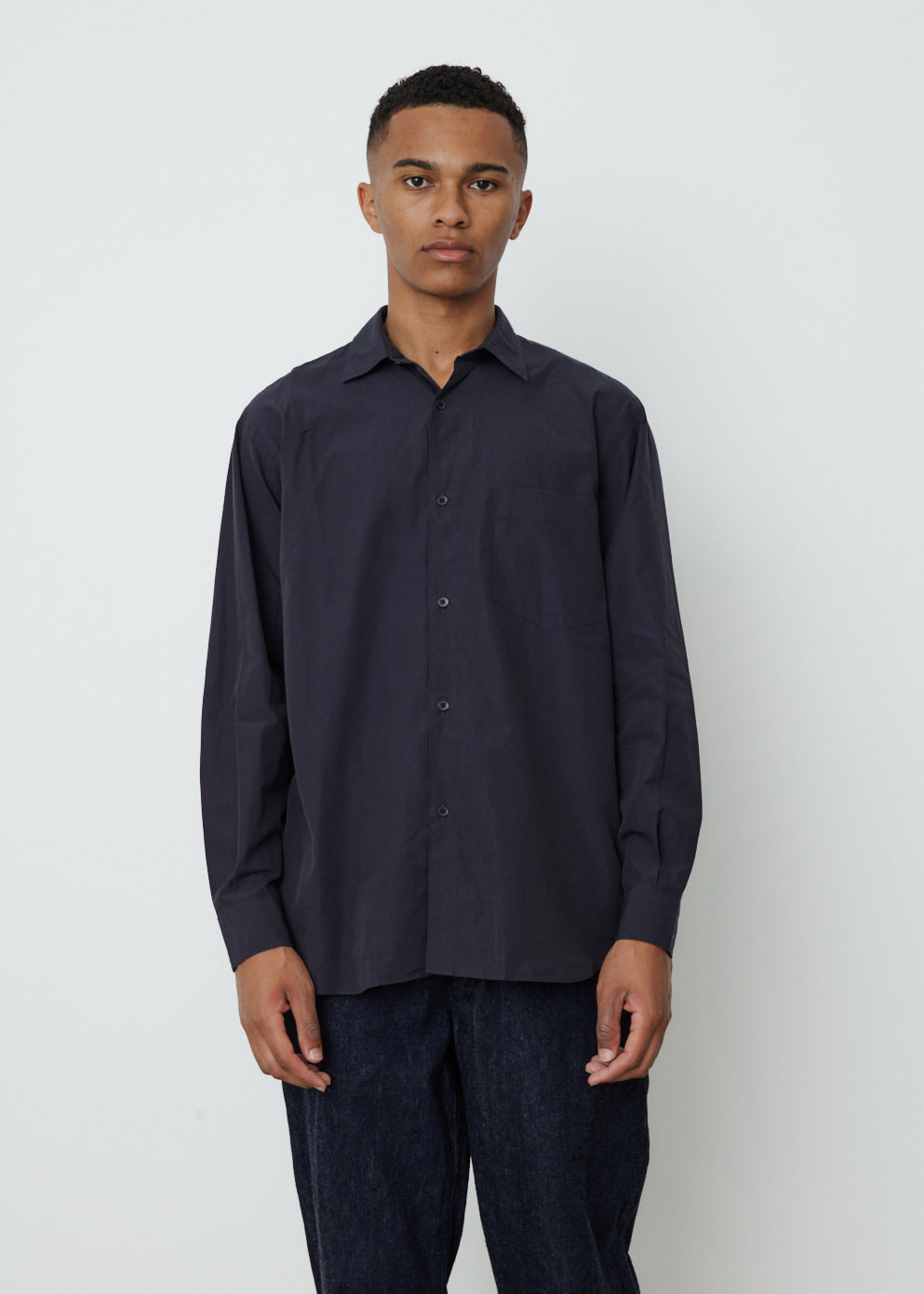 COMOLI ネイビー 長袖シャツ 100%コットン C O M O L I _ コモリシャツ ( NAVY ) | Tronica