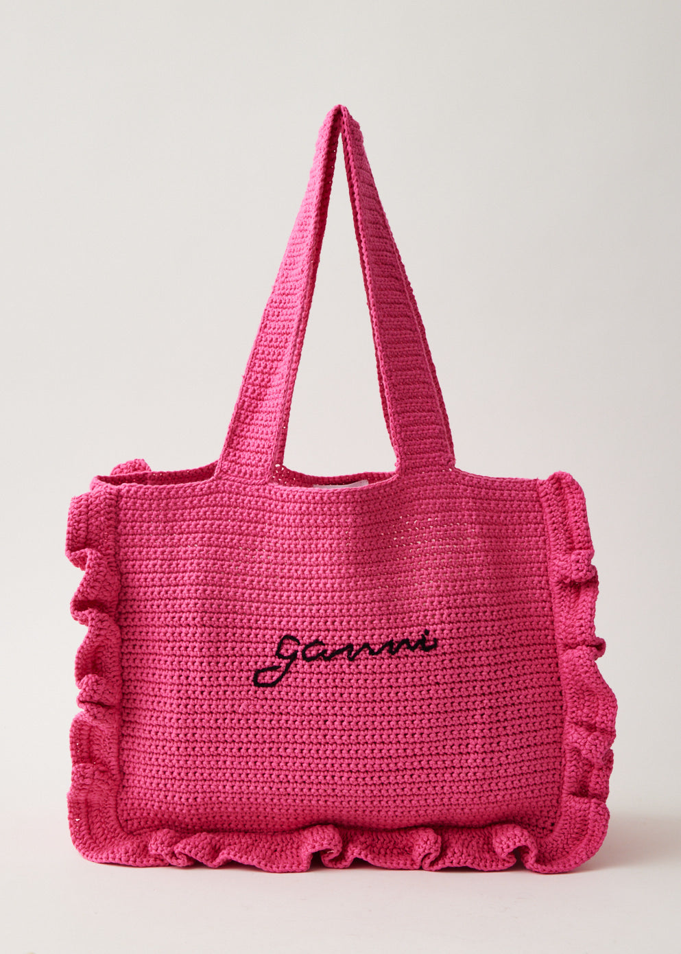 【Ganni】Cotton Crochet Frill Tote Bag Shocking Pink Ganni Cotton Crochet Frill Tote Solid in Shocking Pink | REVOLVE