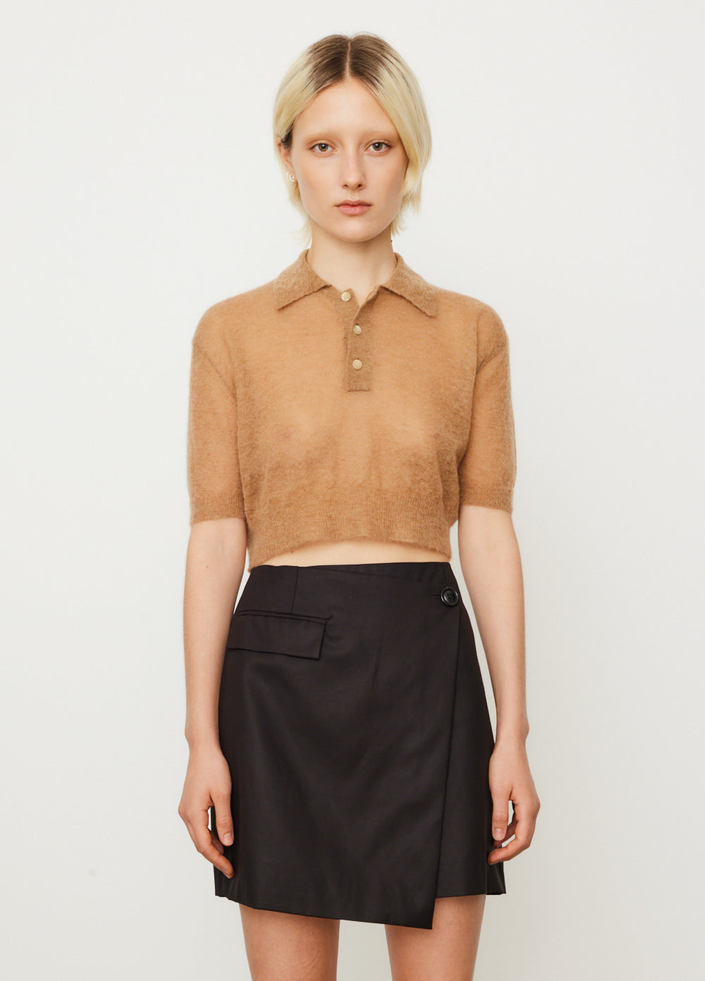 auralee kid mohair sheer knit short polo