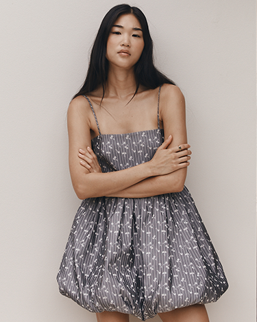 Ganni ■Crinkled Taffeta Check Open Back Mini Dress - Black Crinkled Taffeta Check Open Back Mini Dress