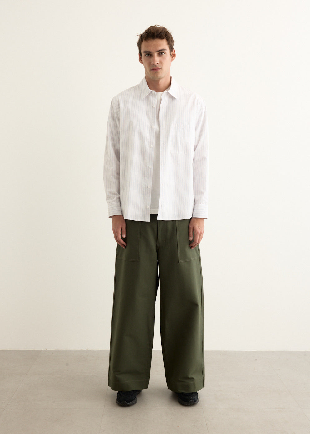Cotton Double Weave Wide Pants
