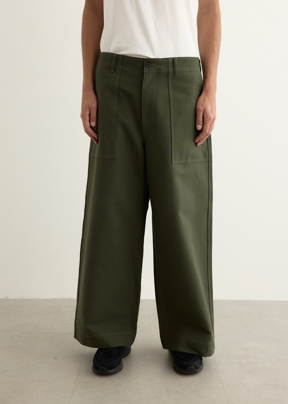 Cotton Double Weave Wide Pants