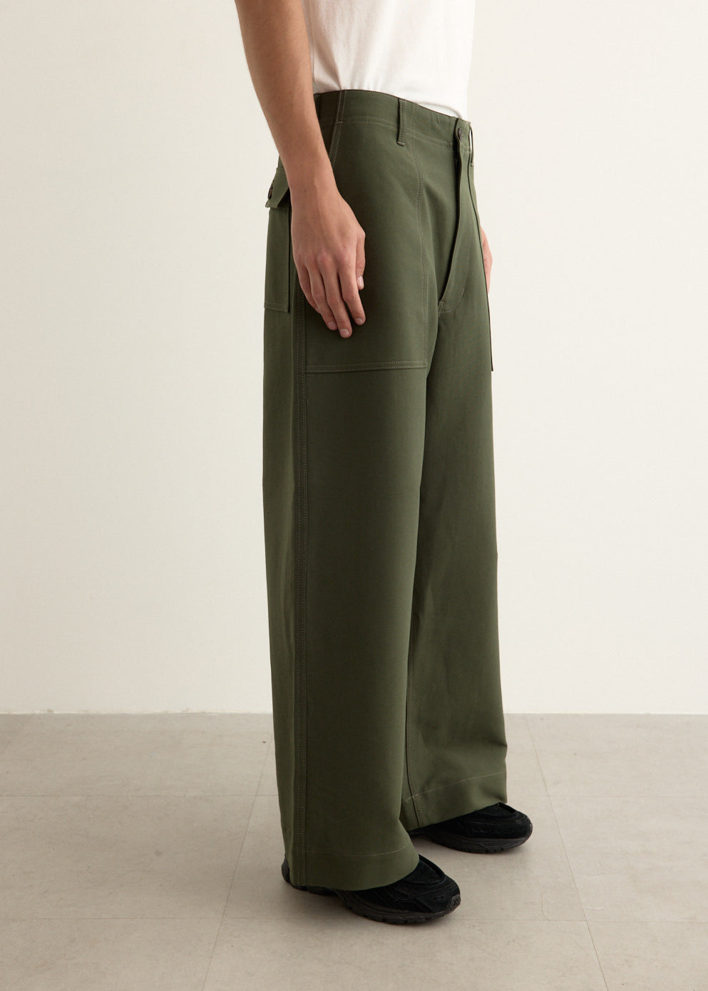 Cotton Double Weave Wide Pants