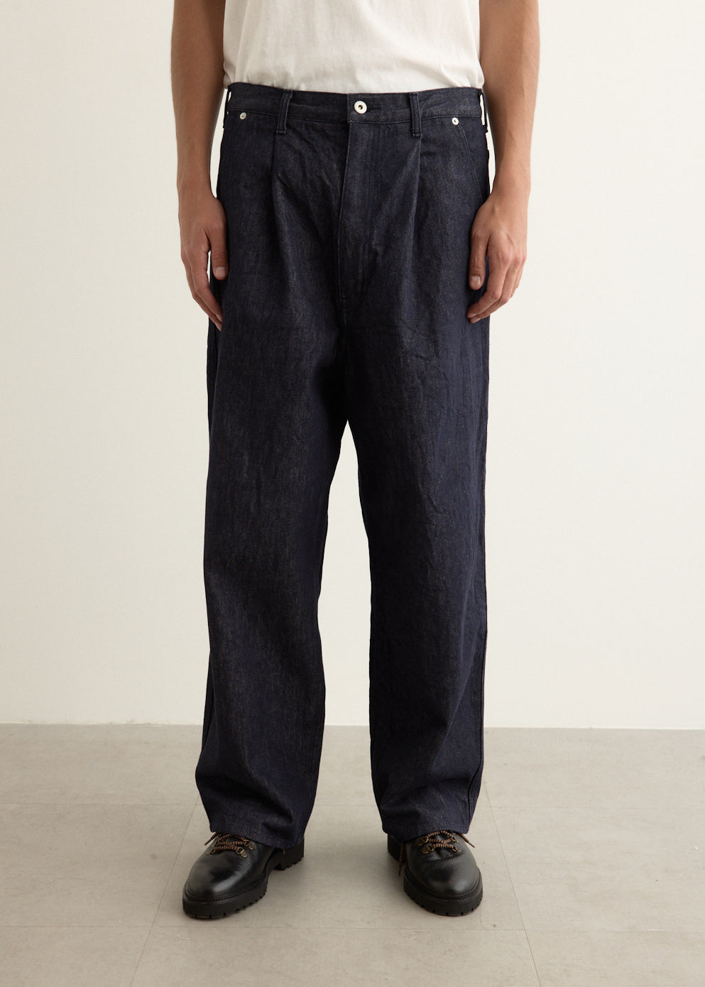 Pleated Cotton Denim Pant
