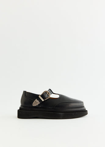 Hard Leather Platform Strap Shoes