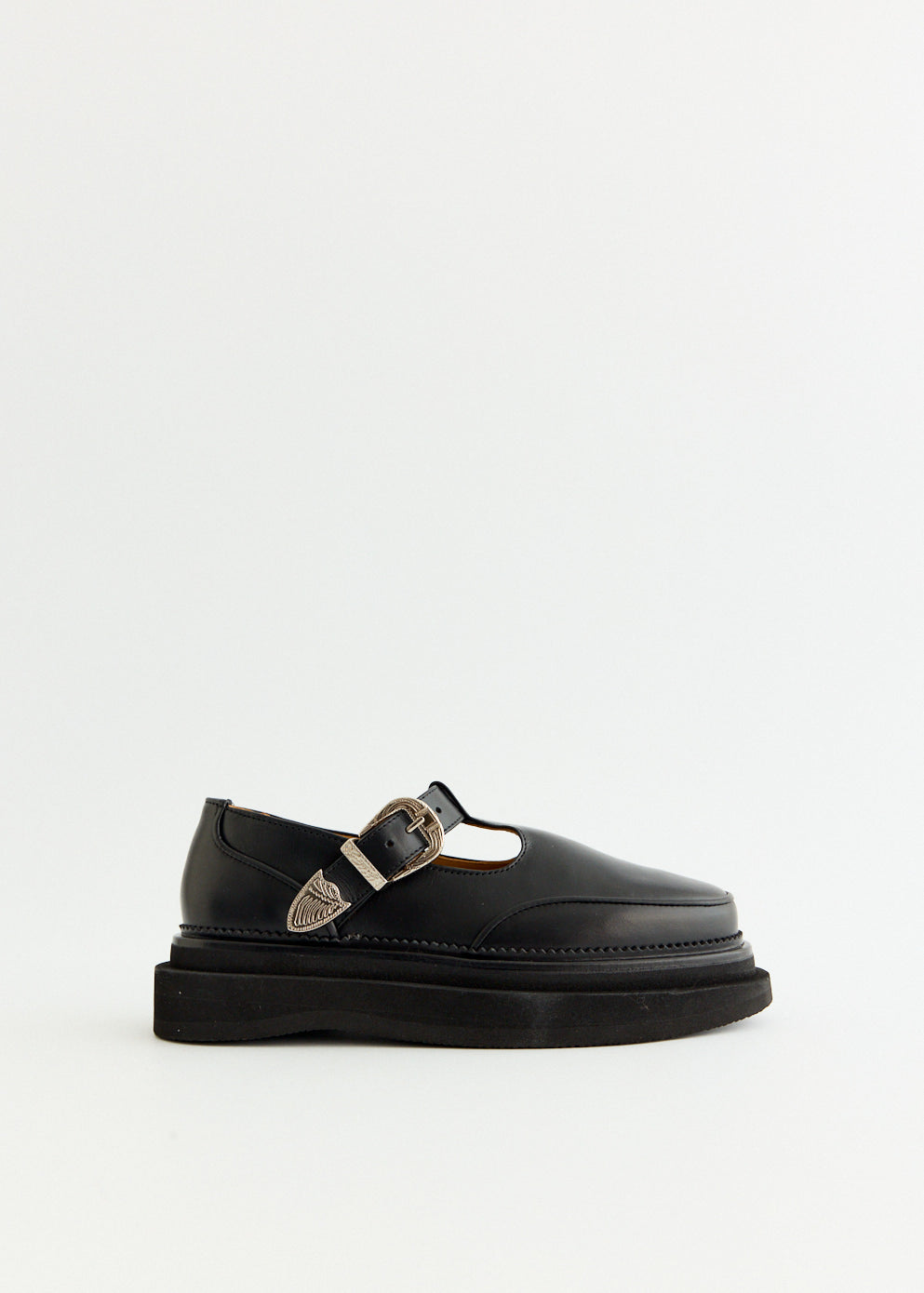 Hard Leather Platform Strap Shoes