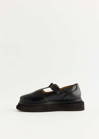 Hard Leather Platform Strap Shoes