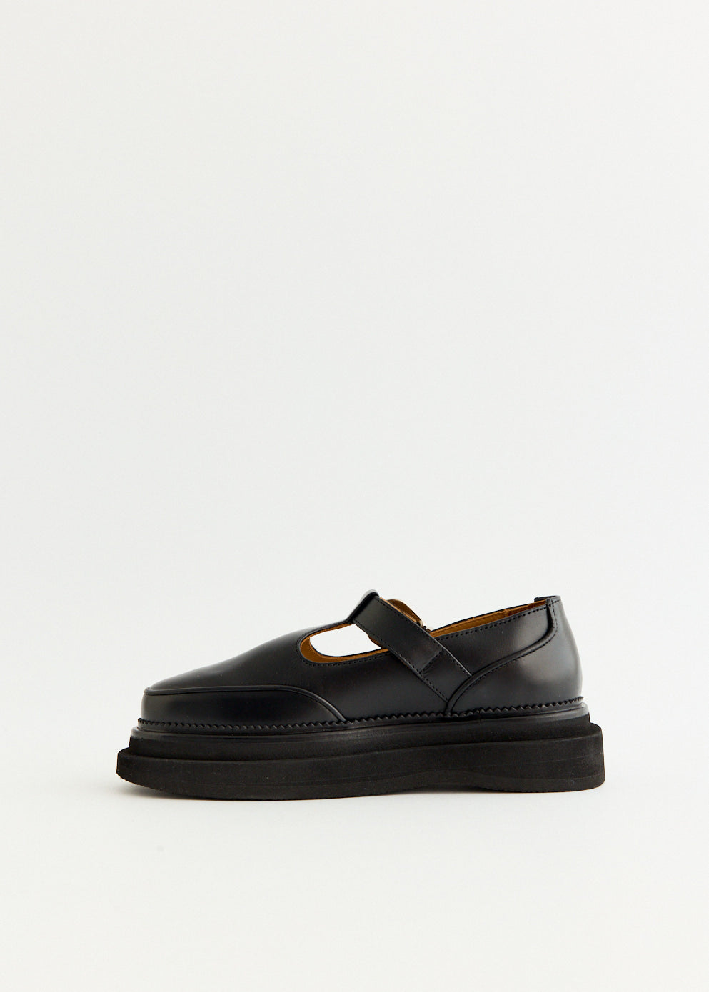 Hard Leather Platform Strap Shoes