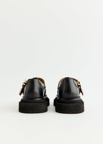 Hard Leather Platform Strap Shoes