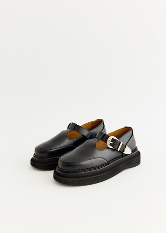 Hard Leather Platform Strap Shoes