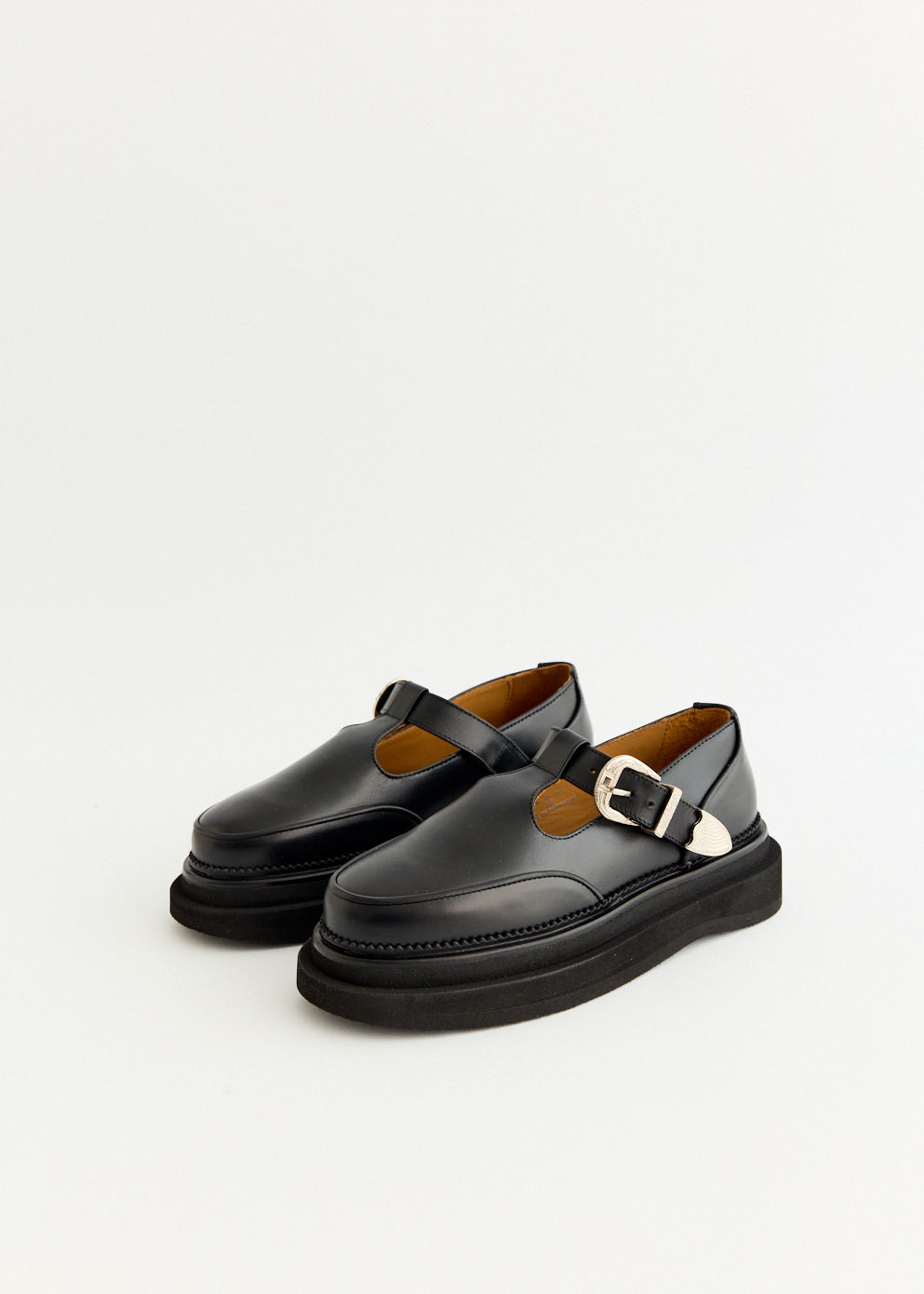 Hard Leather Platform Strap Shoes