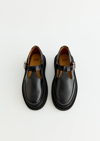 Hard Leather Platform Strap Shoes