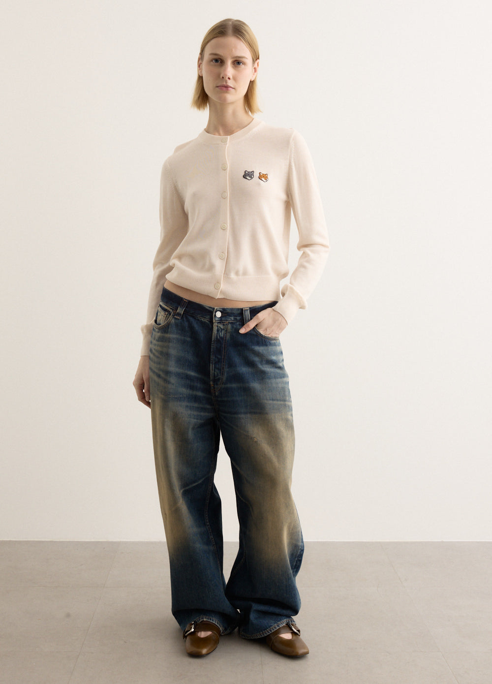 Double Bold Fox Head Patch Regular Cardigan