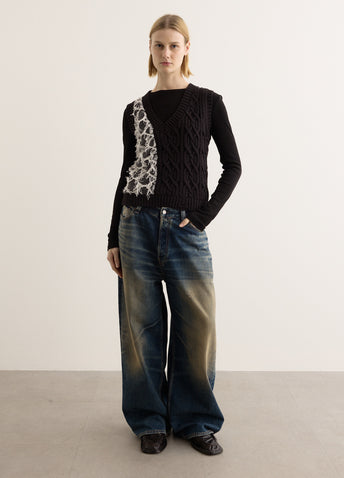 Boucle Cable Patchwork Knit Vest