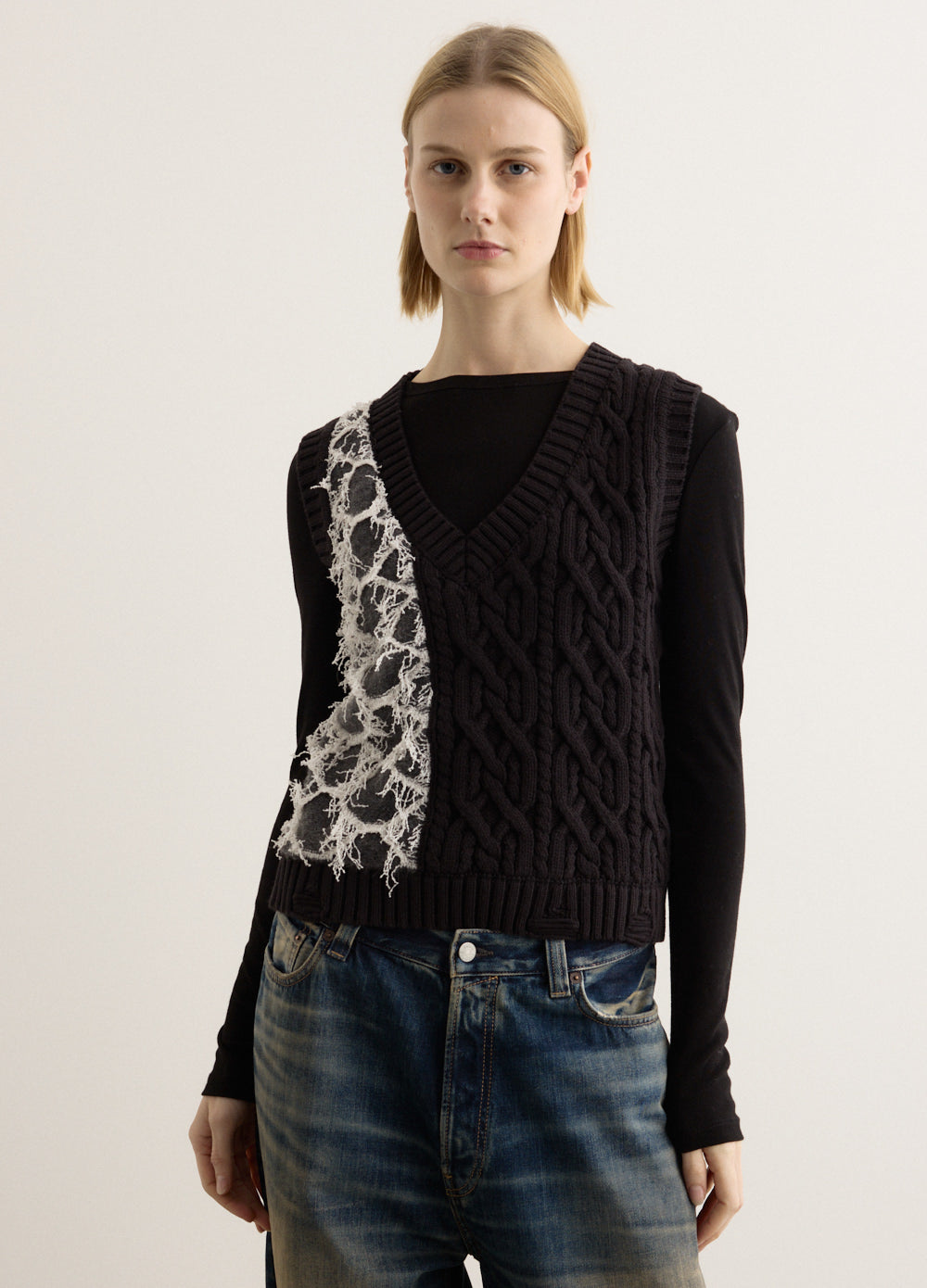 Boucle Cable Patchwork Knit Vest