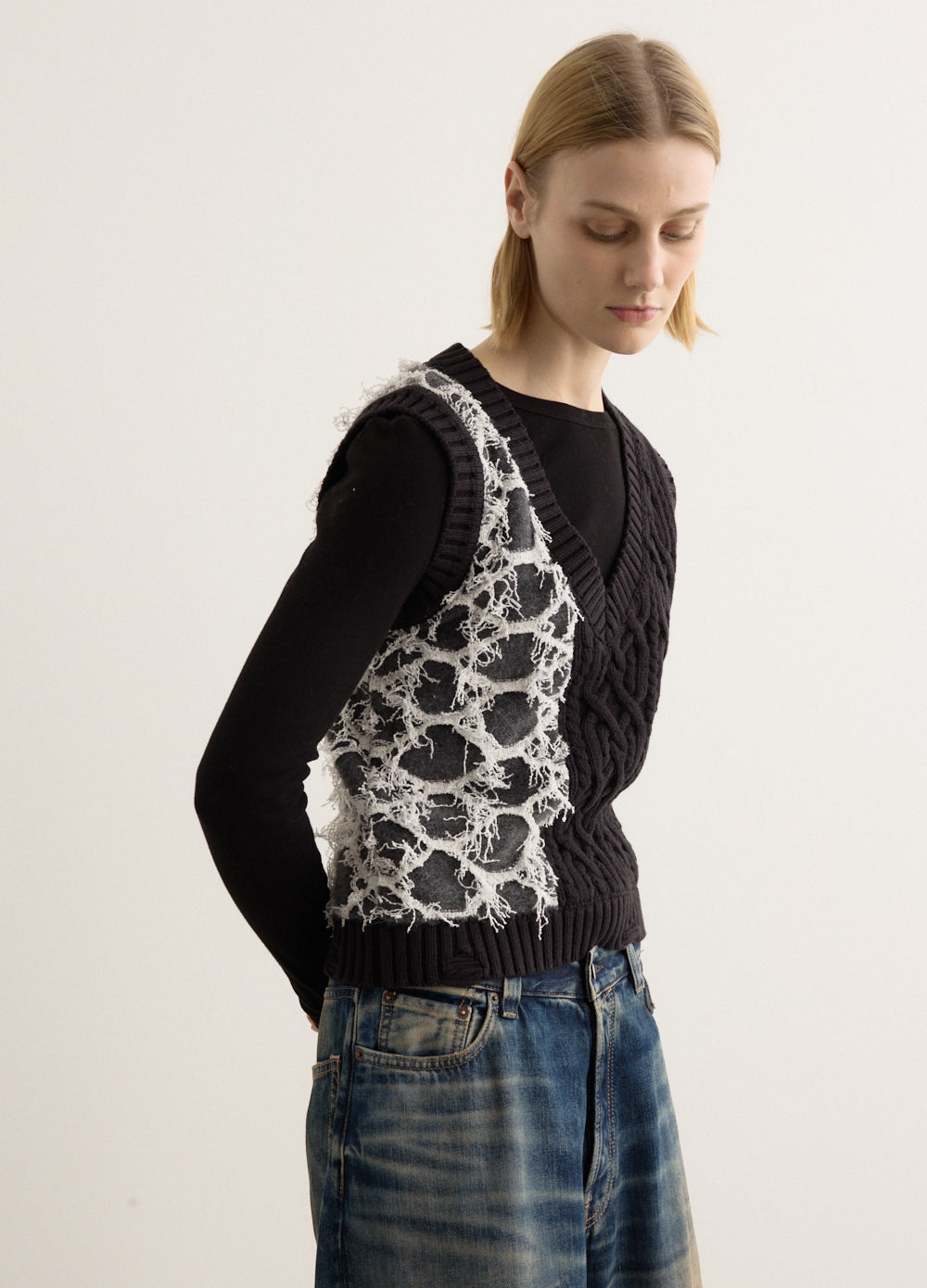 Boucle Cable Patchwork Knit Vest