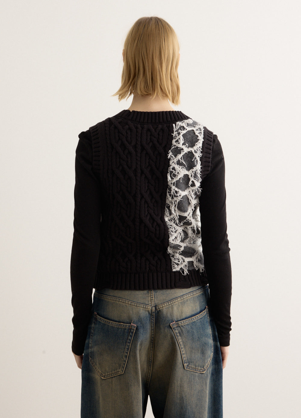 Boucle Cable Patchwork Knit Vest