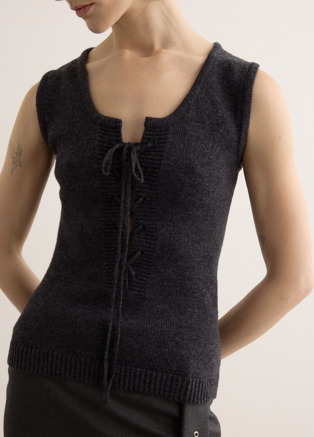 Lace Up Knitted Vest