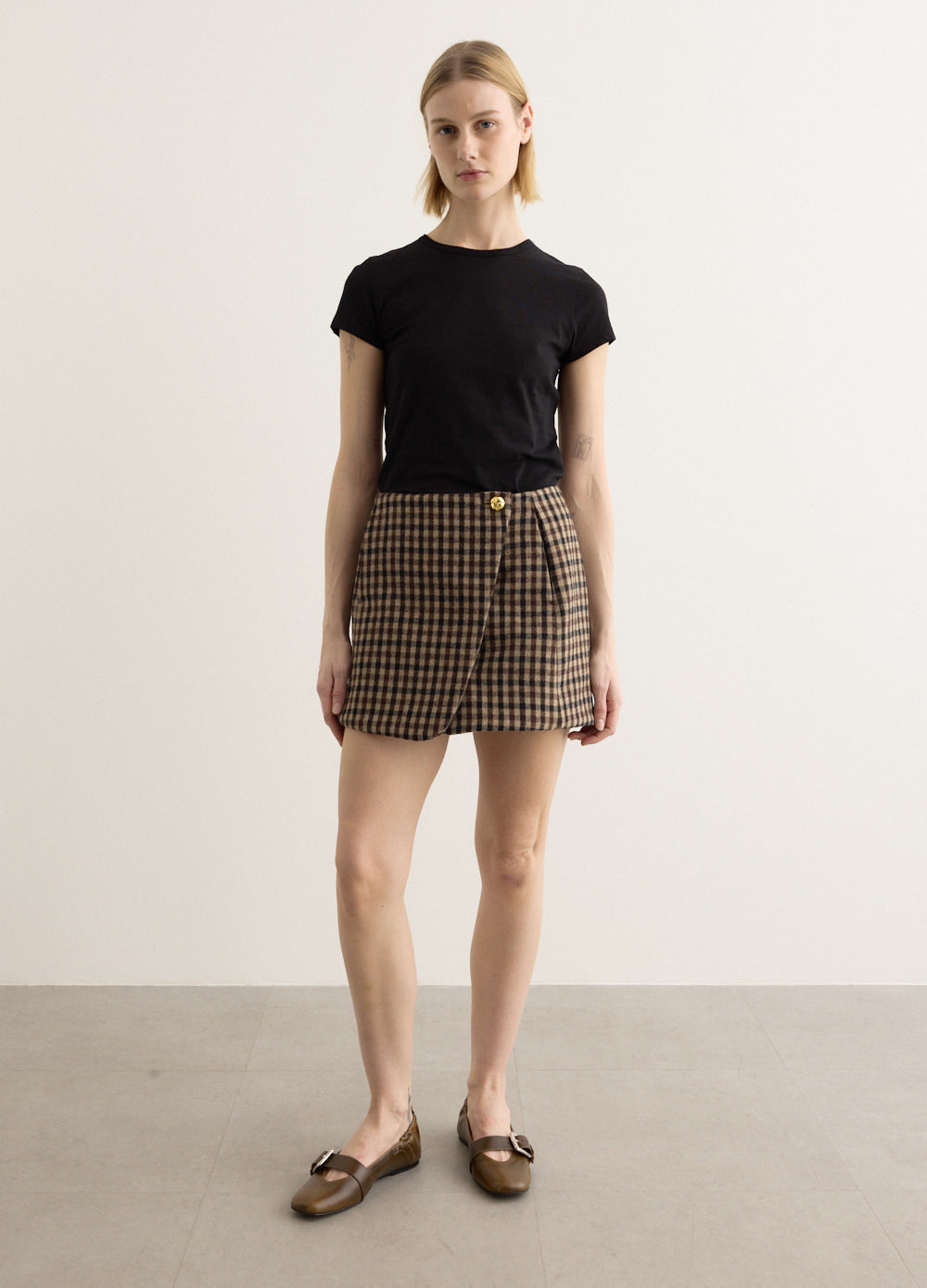 Check Wool Mix Skirt