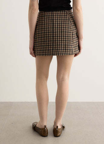 Check Wool Mix Skirt
