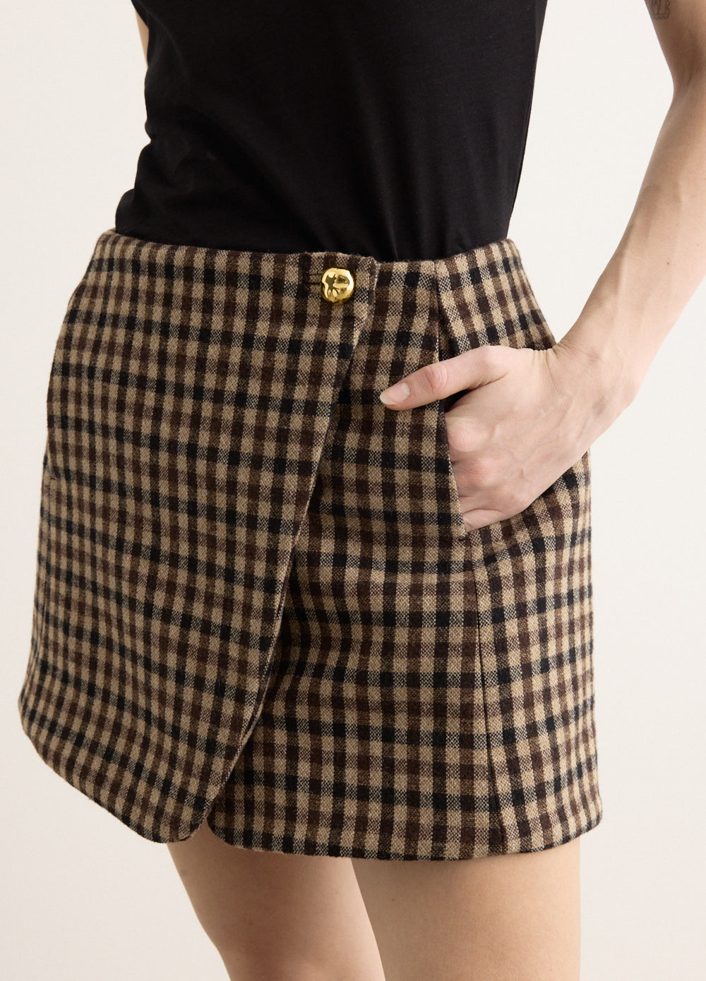 Check Wool Mix Skirt
