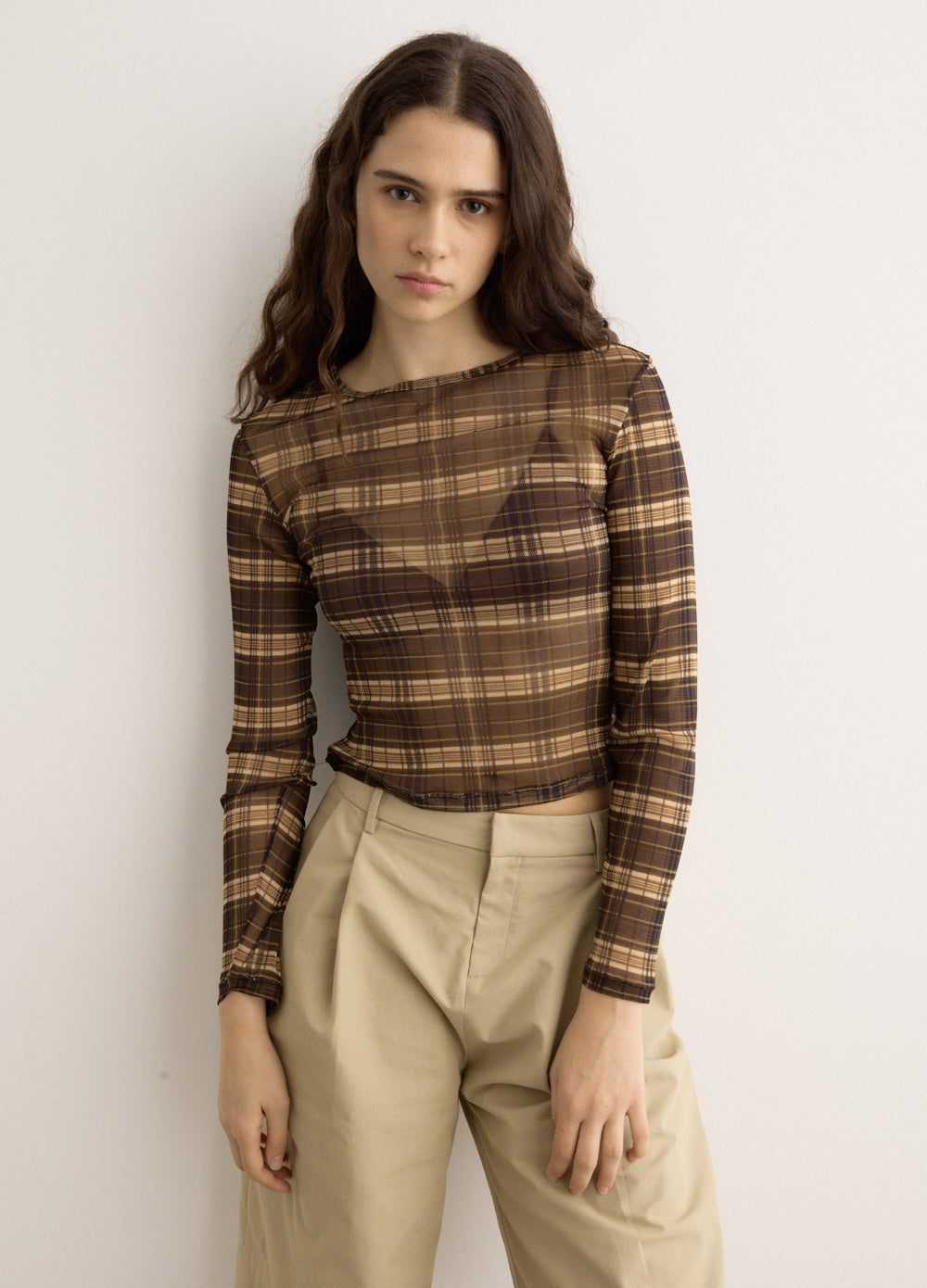 Silk Mesh Long Sleeve Top