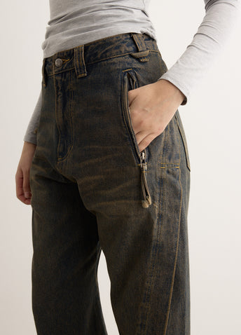 Unisex Twisted Zipper Pocket Jeans