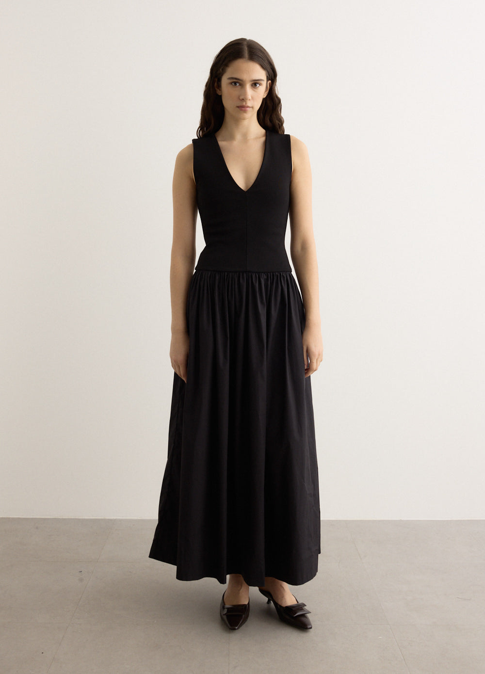 V Knit Cotton Dress