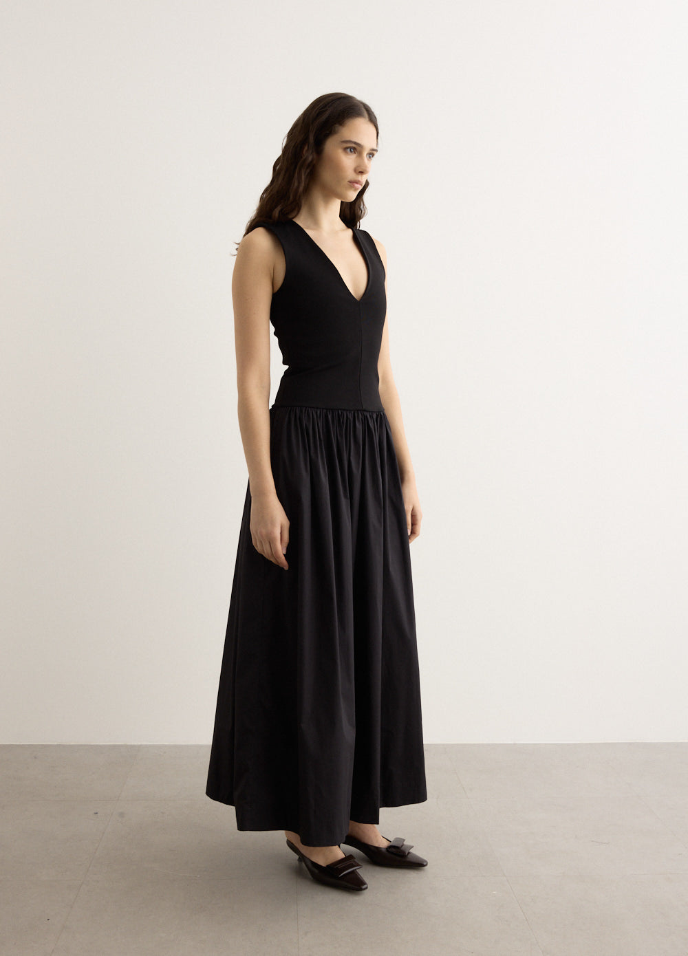 V Knit Cotton Dress